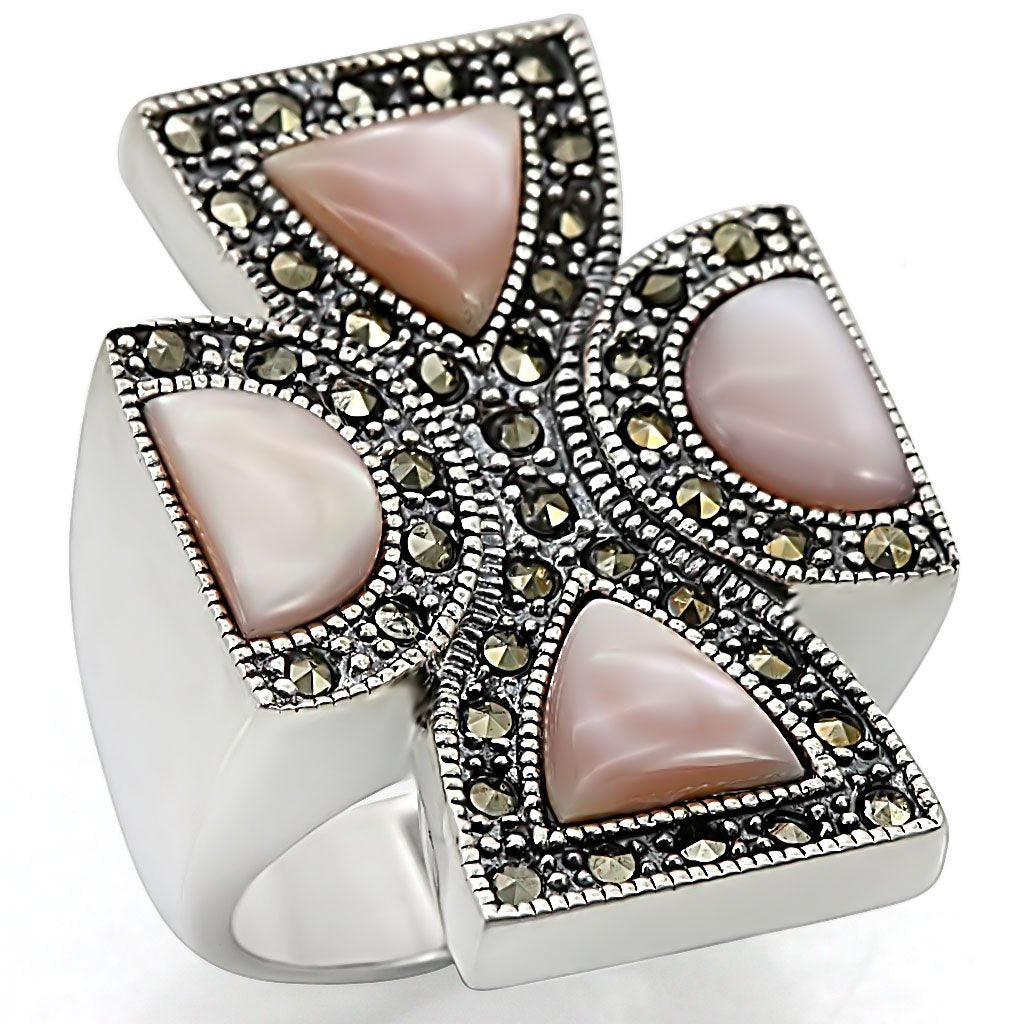 Antique Tone 925 Sterling Silver Ring with Precious Stone Conch in Rose