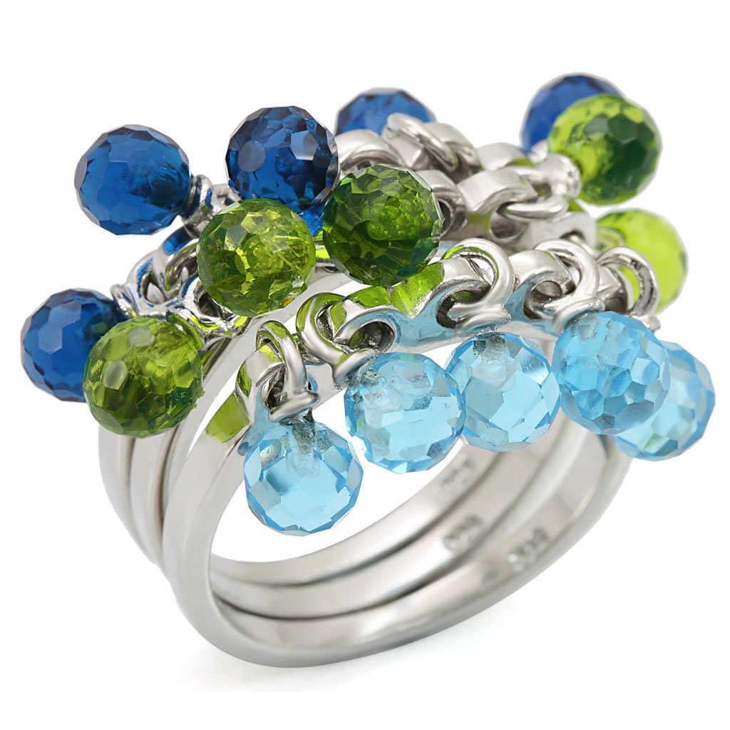 Rhodium 925 Sterling Silver Ring with Synthetic Synthetic Glass in Multi Color