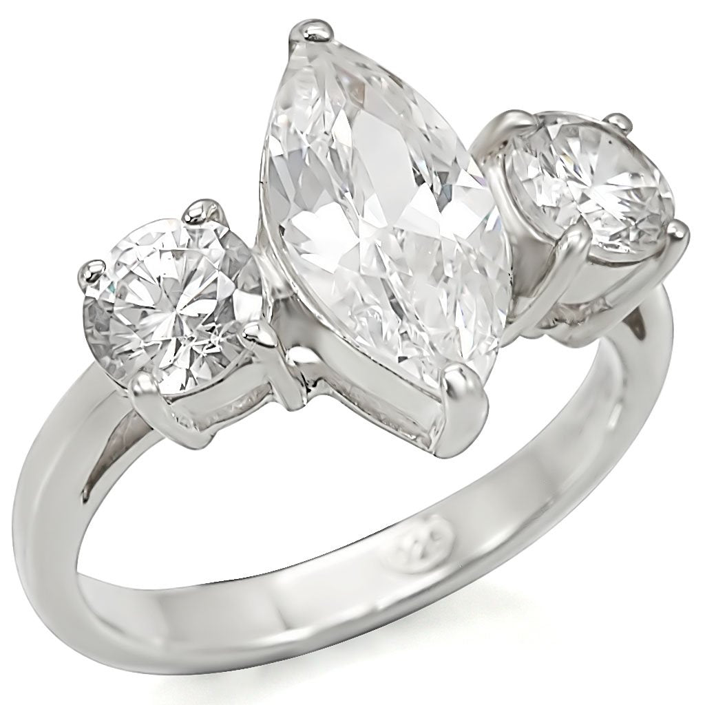 Silver 925 Sterling Silver Ring with AAA Grade CZ  in Clear