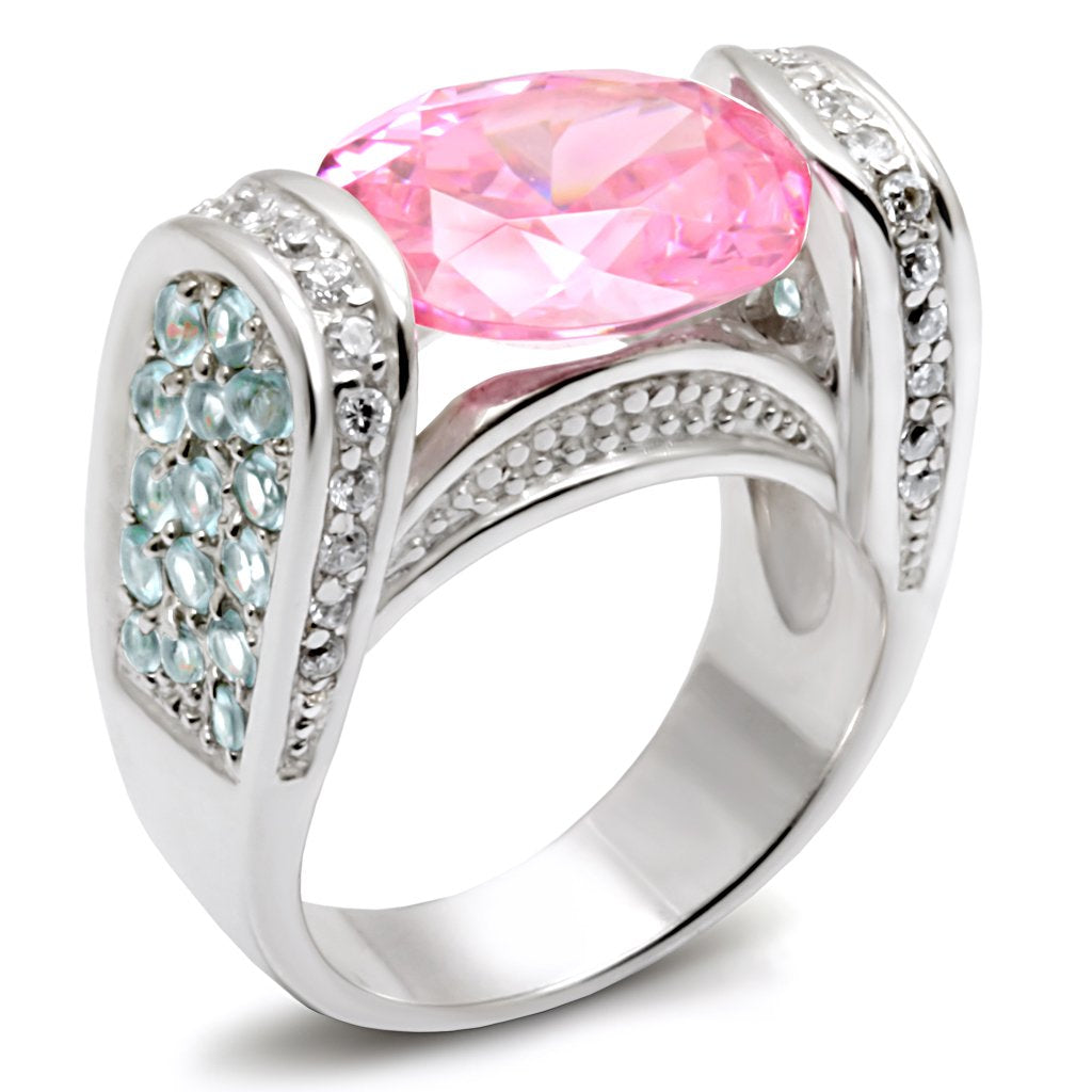 Silver 925 Sterling Silver Ring with AAA Grade CZ  in Rose