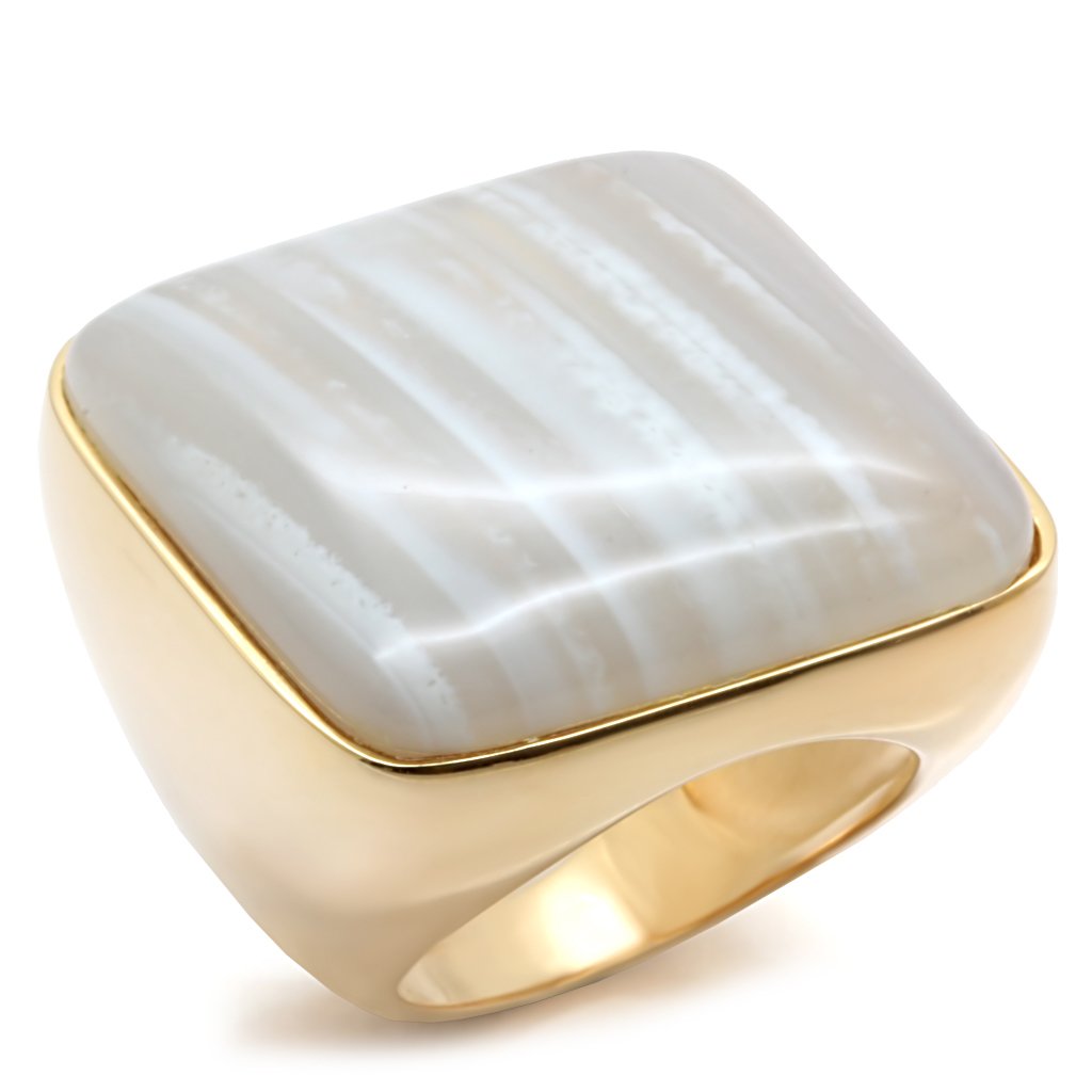 Gold 925 Sterling Silver Ring with Semi-Precious Agate in Multi Color