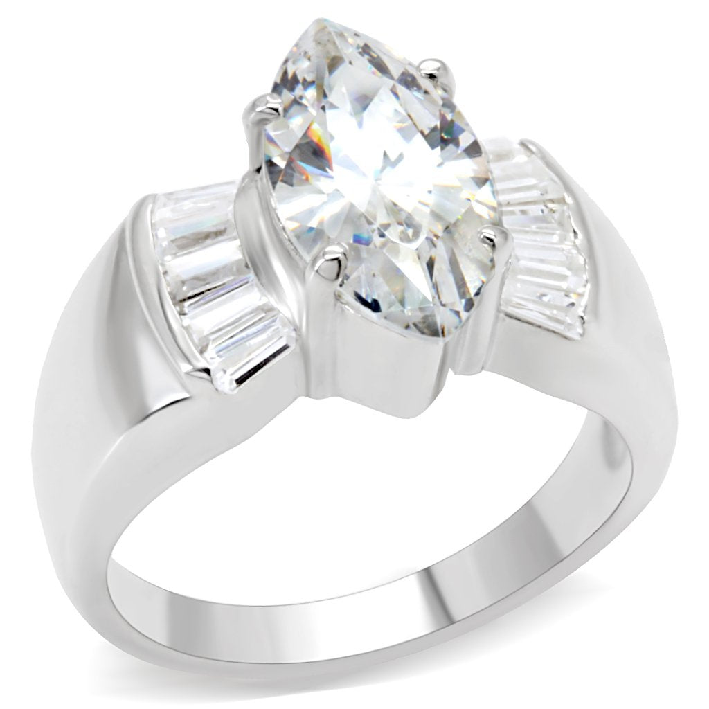 Silver 925 Sterling Silver Ring with AAA Grade CZ  in Clear