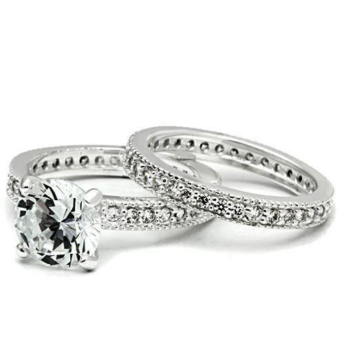 Rhodium 925 Sterling Silver Ring with AAA Grade CZ  in Clear