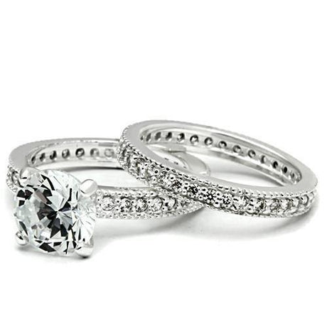 Rhodium 925 Sterling Silver Ring with AAA Grade CZ  in Clear