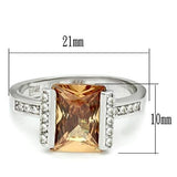 Rhodium 925 Sterling Silver Ring with AAA Grade CZ  in Champagne