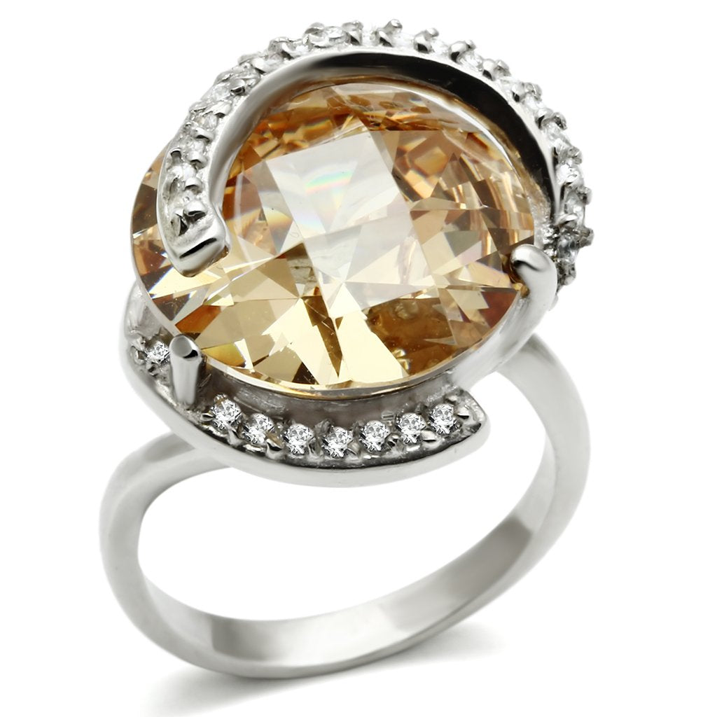 Silver 925 Sterling Silver Ring with AAA Grade CZ  in Champagne