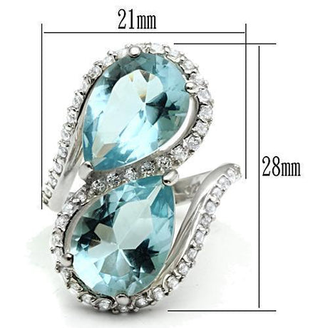 Silver 925 Sterling Silver Ring with Synthetic Synthetic Glass in Sea Blue