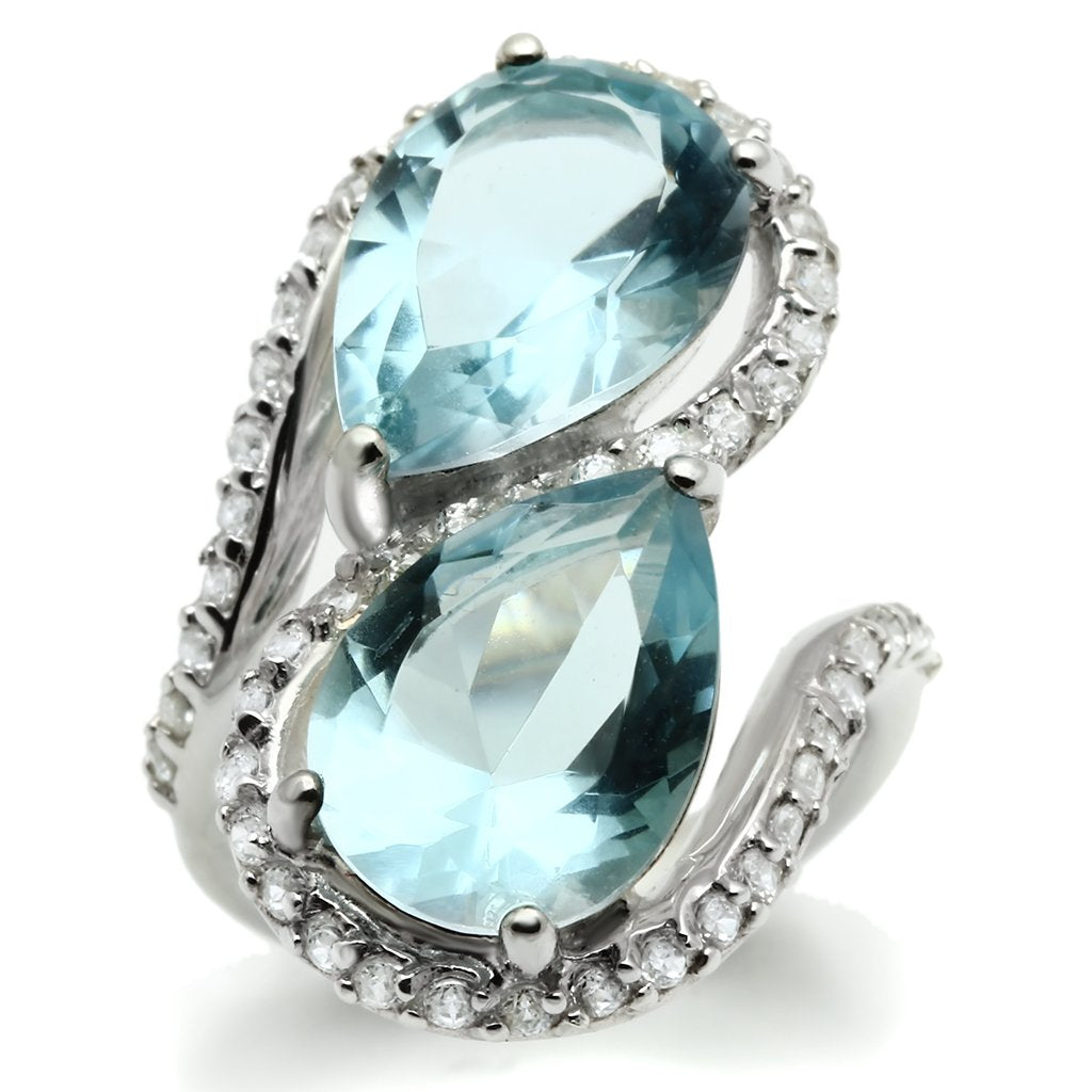 Silver 925 Sterling Silver Ring with Synthetic Synthetic Glass in Sea Blue
