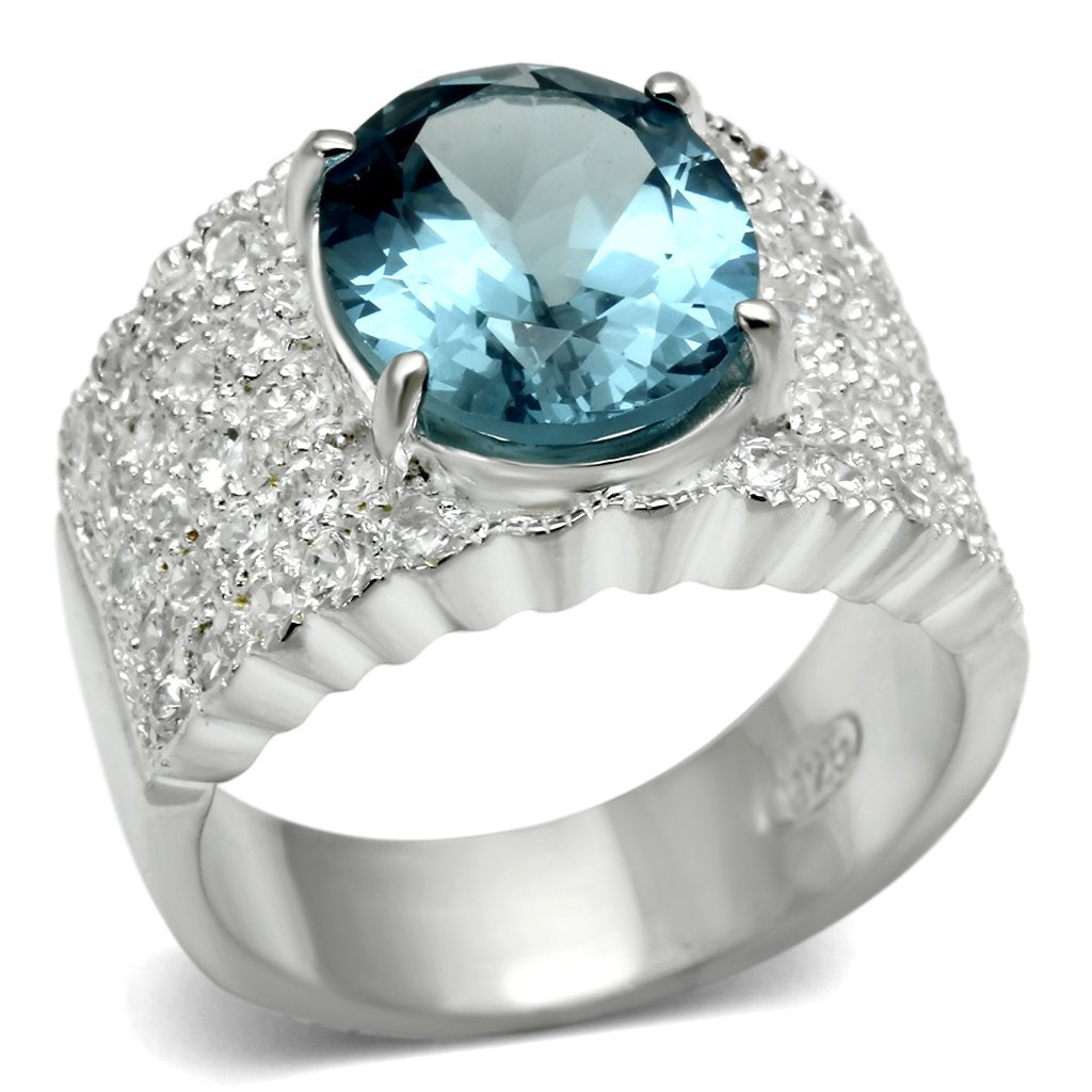 Silver 925 Sterling Silver Ring with Synthetic Spinel in Sea Blue