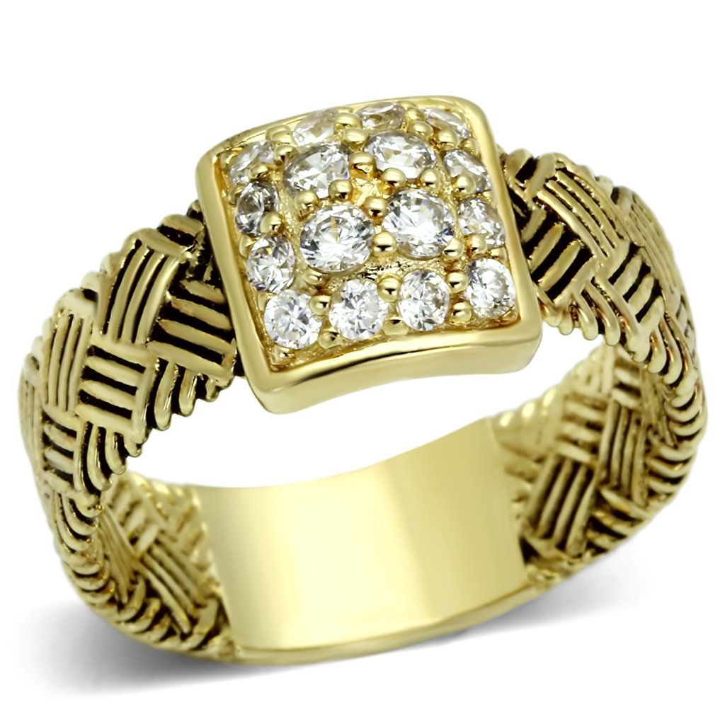 Gold 925 Sterling Silver Ring with AAA Grade CZ  in Clear