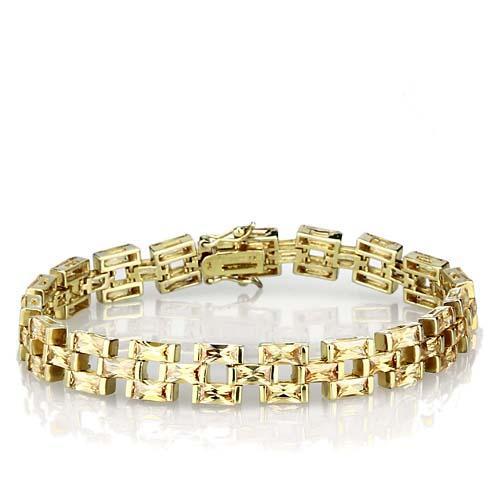Gold 925 Sterling Silver Bracelet with AAA Grade CZ  in Champagne