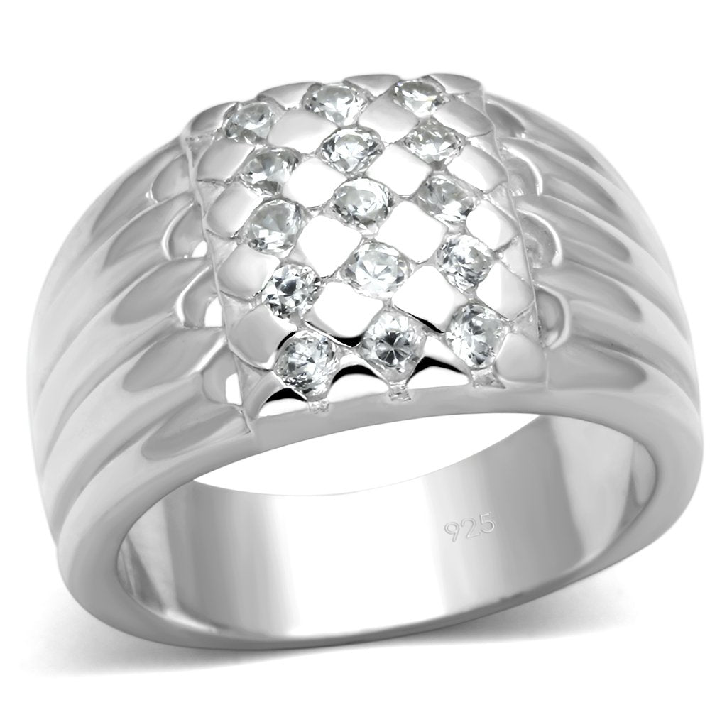 Silver 925 Sterling Silver Ring with AAA Grade CZ  in Clear