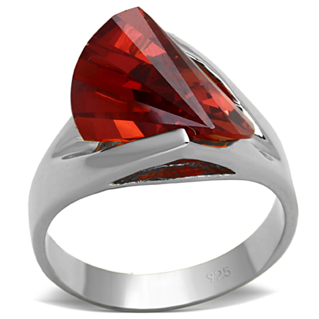 Silver 925 Sterling Silver Ring with AAA Grade CZ  in Garnet