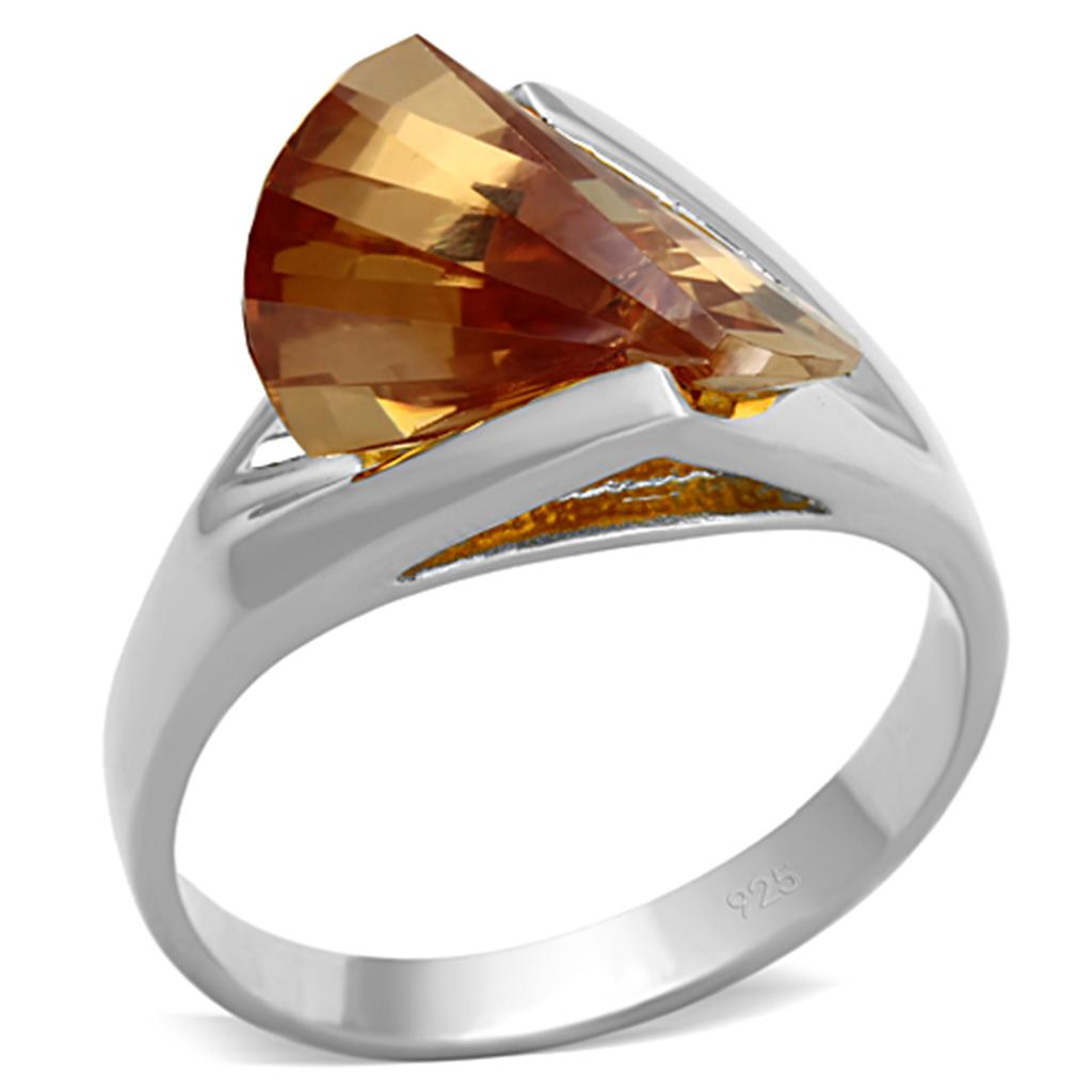 Silver 925 Sterling Silver Ring with AAA Grade CZ  in Champagne