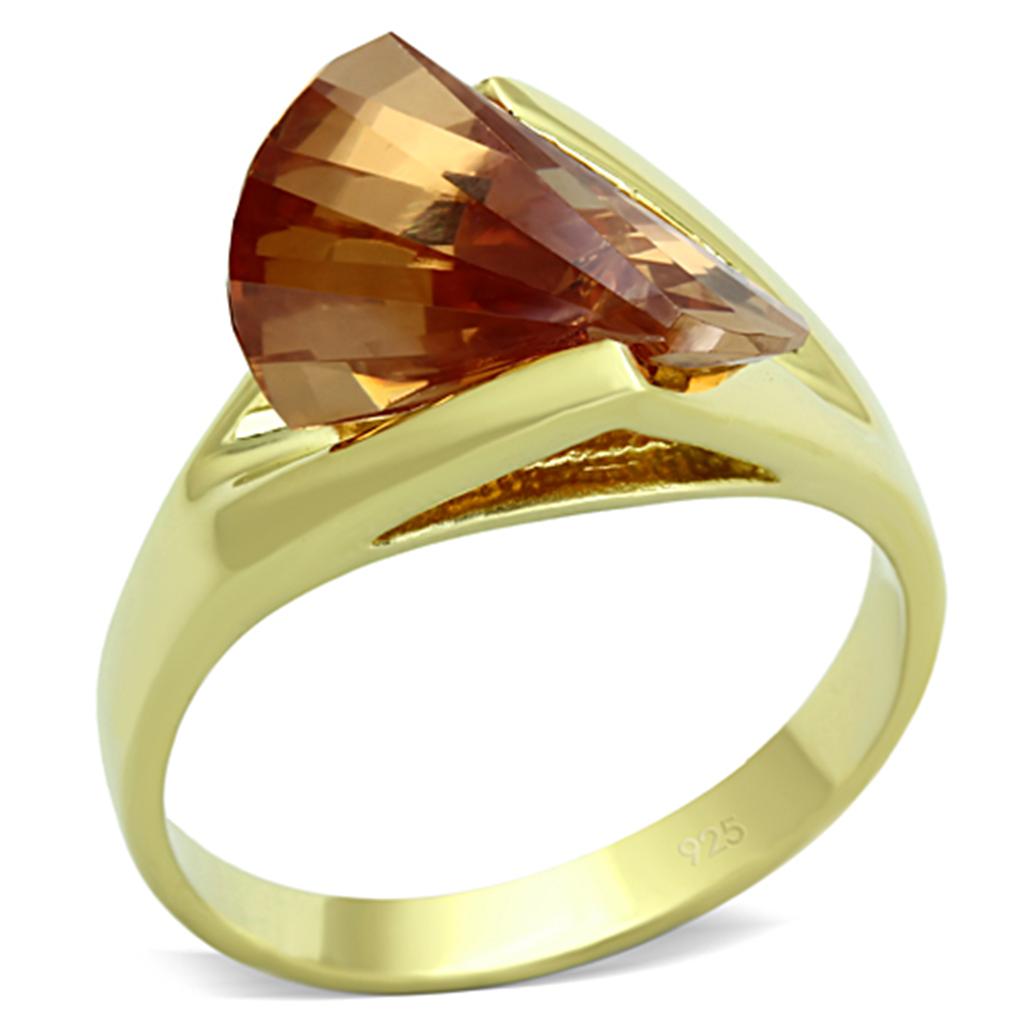 Gold 925 Sterling Silver Ring with AAA Grade CZ  in Champagne