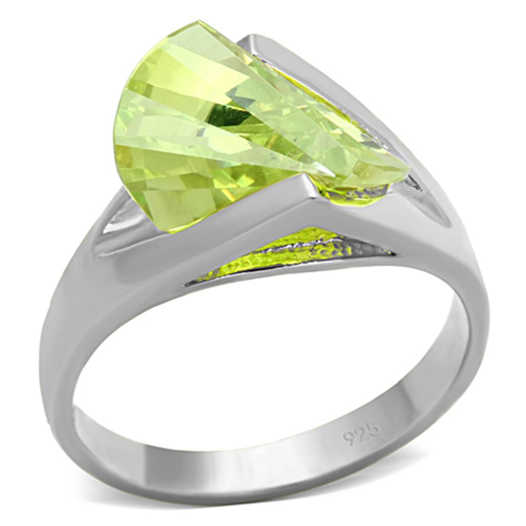 Silver 925 Sterling Silver Ring with AAA Grade CZ  in Apple Green color