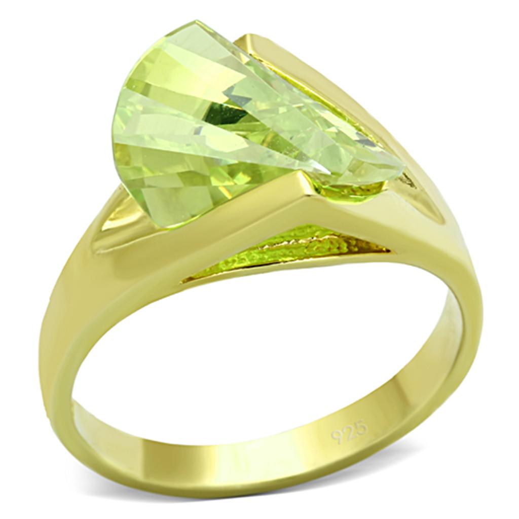 Gold 925 Sterling Silver Ring with AAA Grade CZ  in Apple Green color