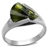 Rhodium 925 Sterling Silver Ring with AAA Grade CZ  in Olivine color