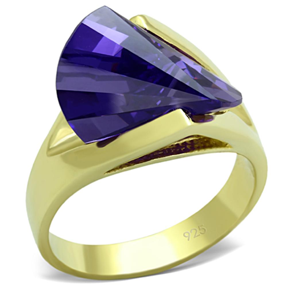 Gold 925 Sterling Silver Ring with AAA Grade CZ  in Tanzanite
