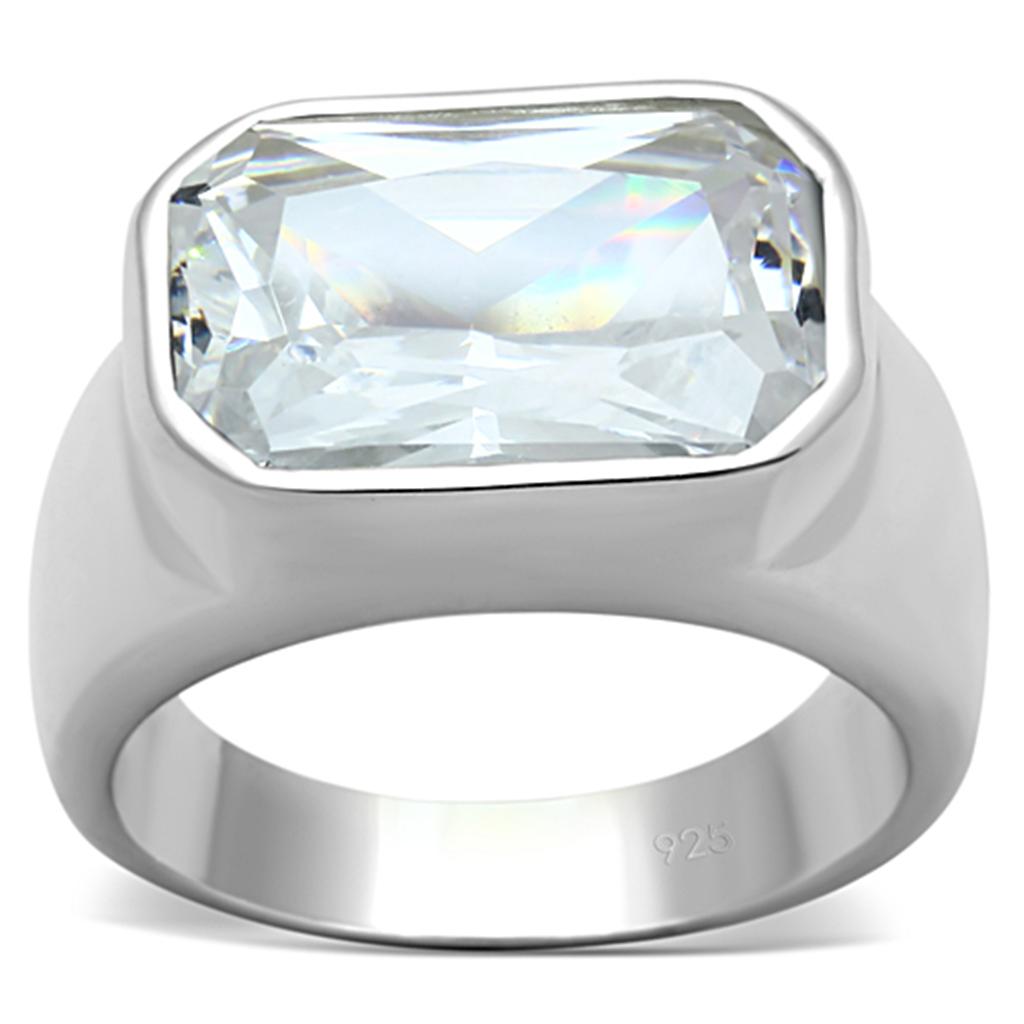 Silver 925 Sterling Silver Ring with AAA Grade CZ  in Clear