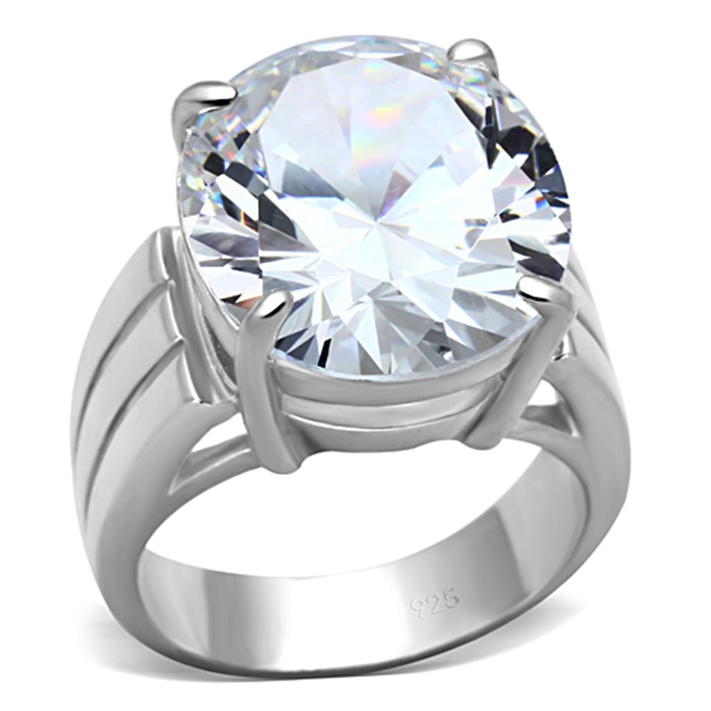 Silver 925 Sterling Silver Ring with AAA Grade CZ  in Clear