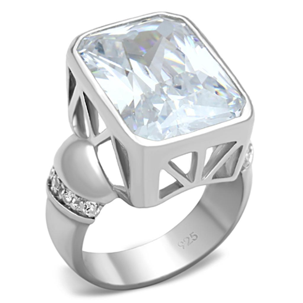 Silver 925 Sterling Silver Ring with AAA Grade CZ  in Clear