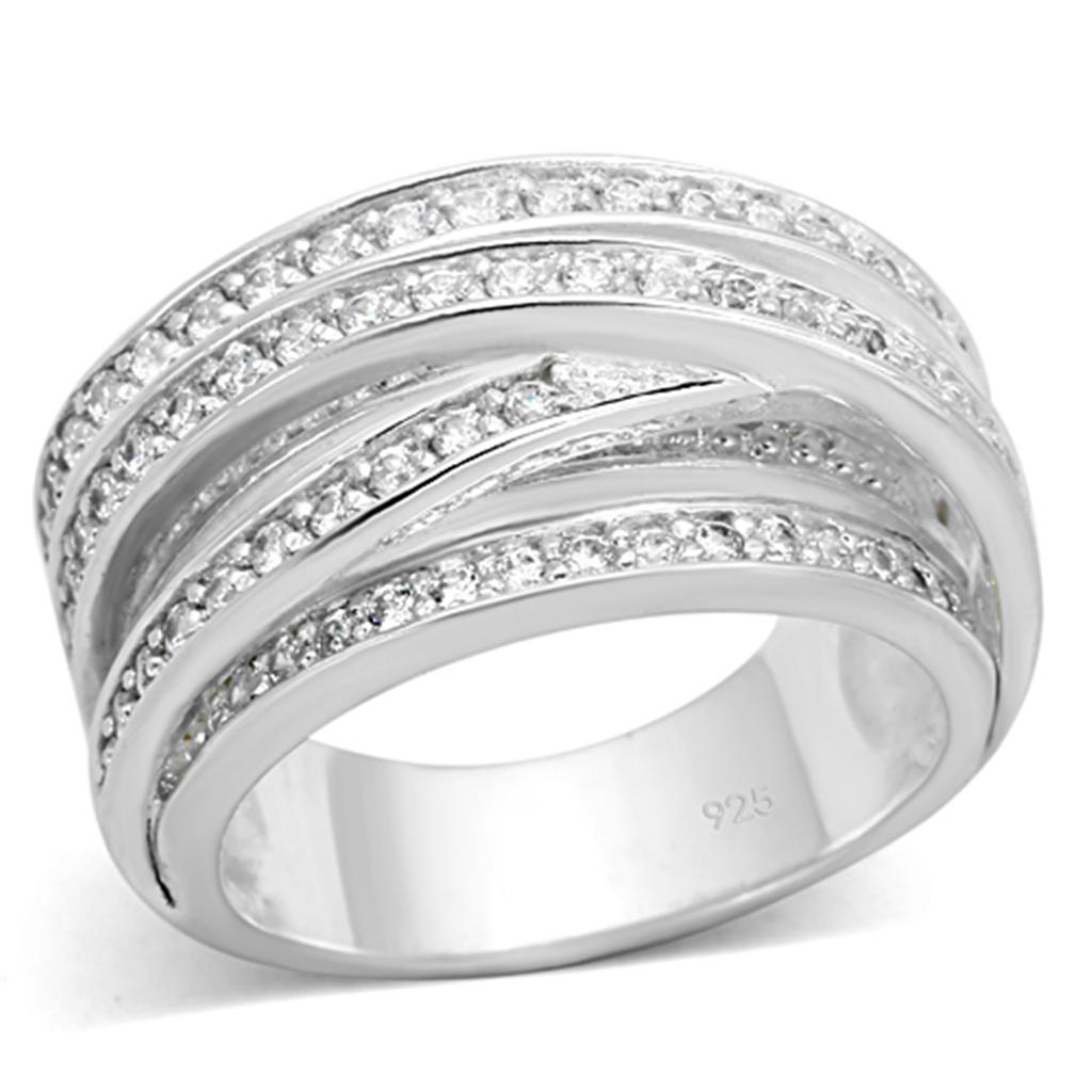 Silver 925 Sterling Silver Ring with AAA Grade CZ  in Clear