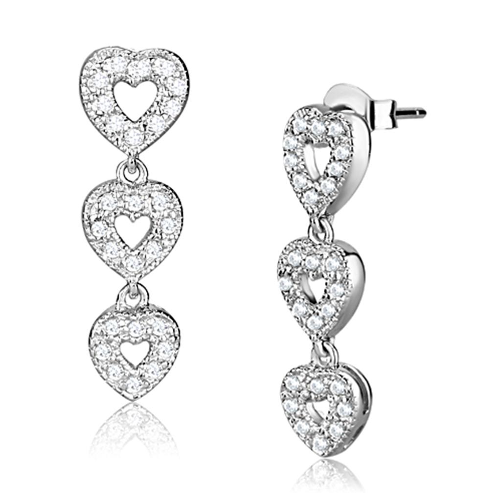 Rhodium 925 Sterling Silver Earrings with AAA Grade CZ  in Clear