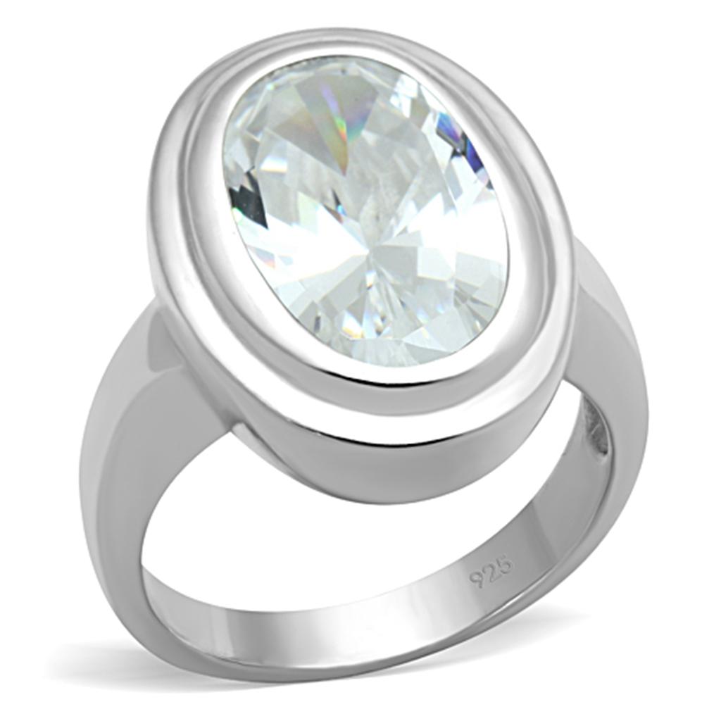 Silver 925 Sterling Silver Ring with AAA Grade CZ  in Clear