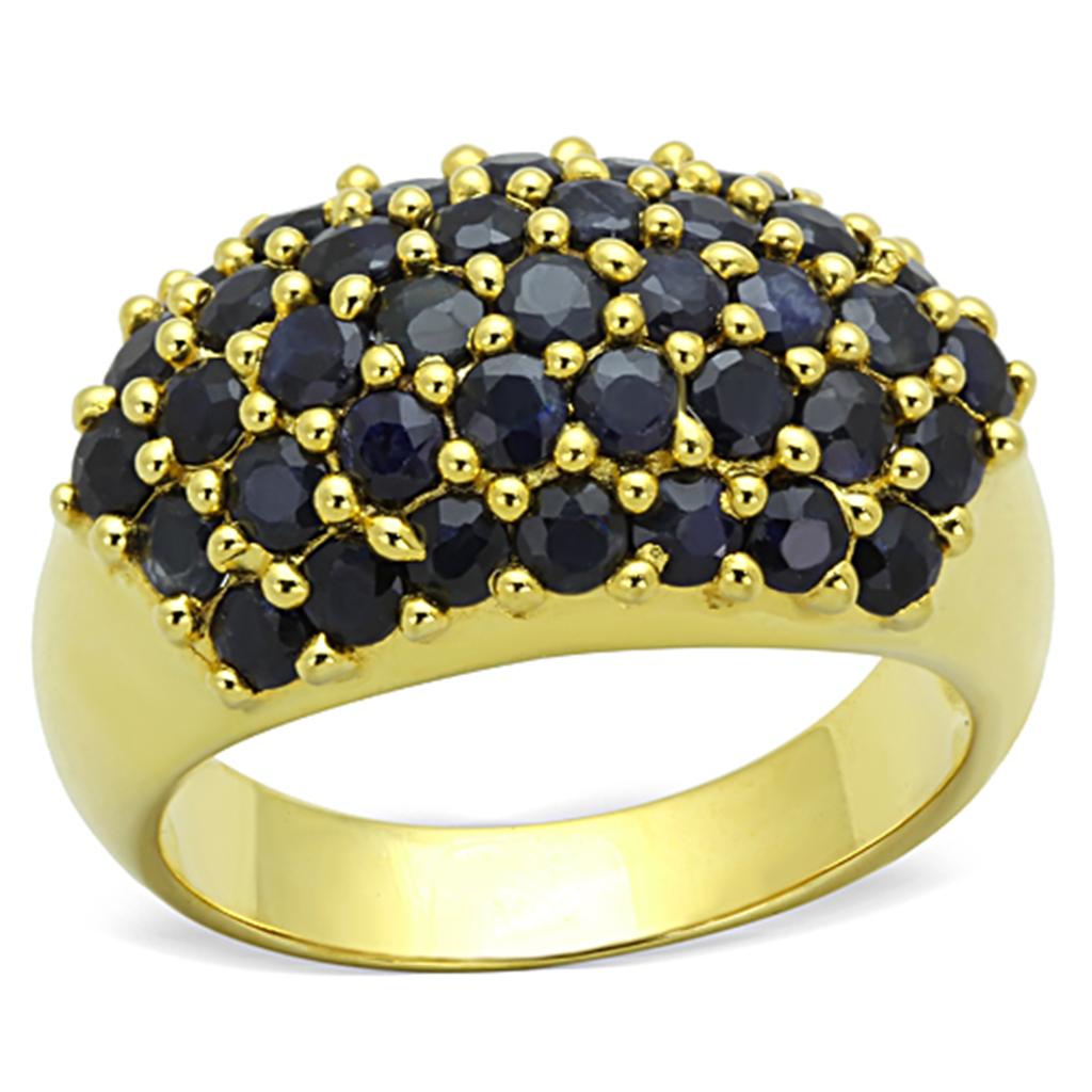 Gold 925 Sterling Silver Ring with AAA Grade CZ  in Jet