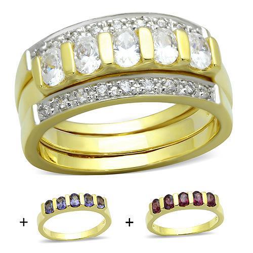 Gold 925 Sterling Silver Ring with AAA Grade CZ  in Multi Color