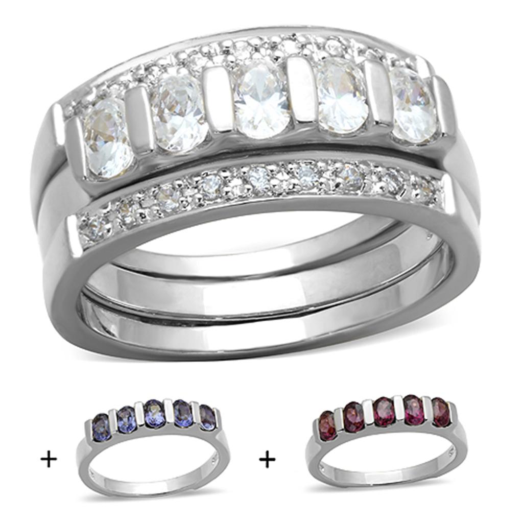 Silver 925 Sterling Silver Ring with AAA Grade CZ  in Multi Color