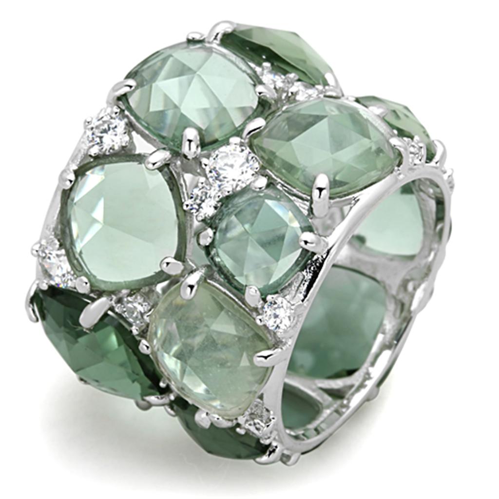 Rhodium 925 Sterling Silver Ring with Synthetic Synthetic Glass in Emerald