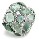 Rhodium 925 Sterling Silver Ring with Synthetic Synthetic Glass in Emerald