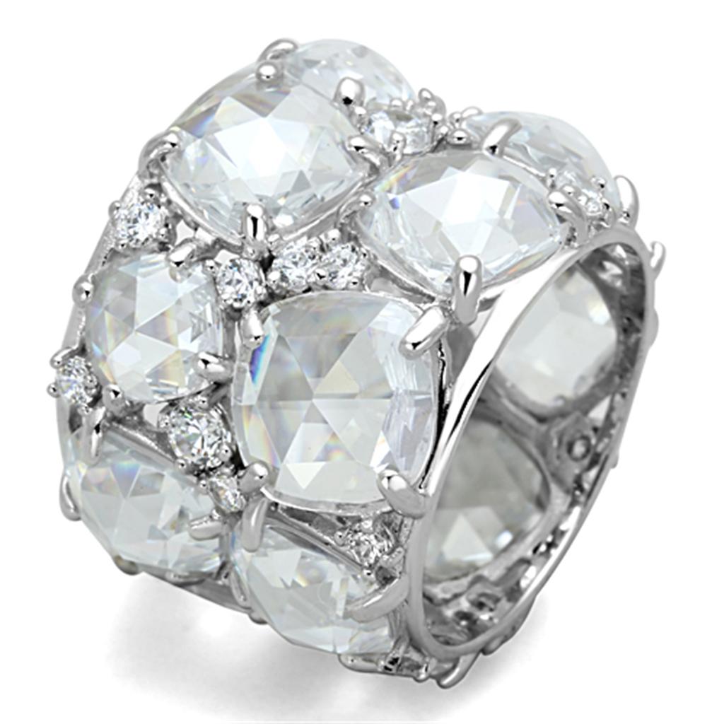 Rhodium 925 Sterling Silver Ring with AAA Grade CZ  in Clear