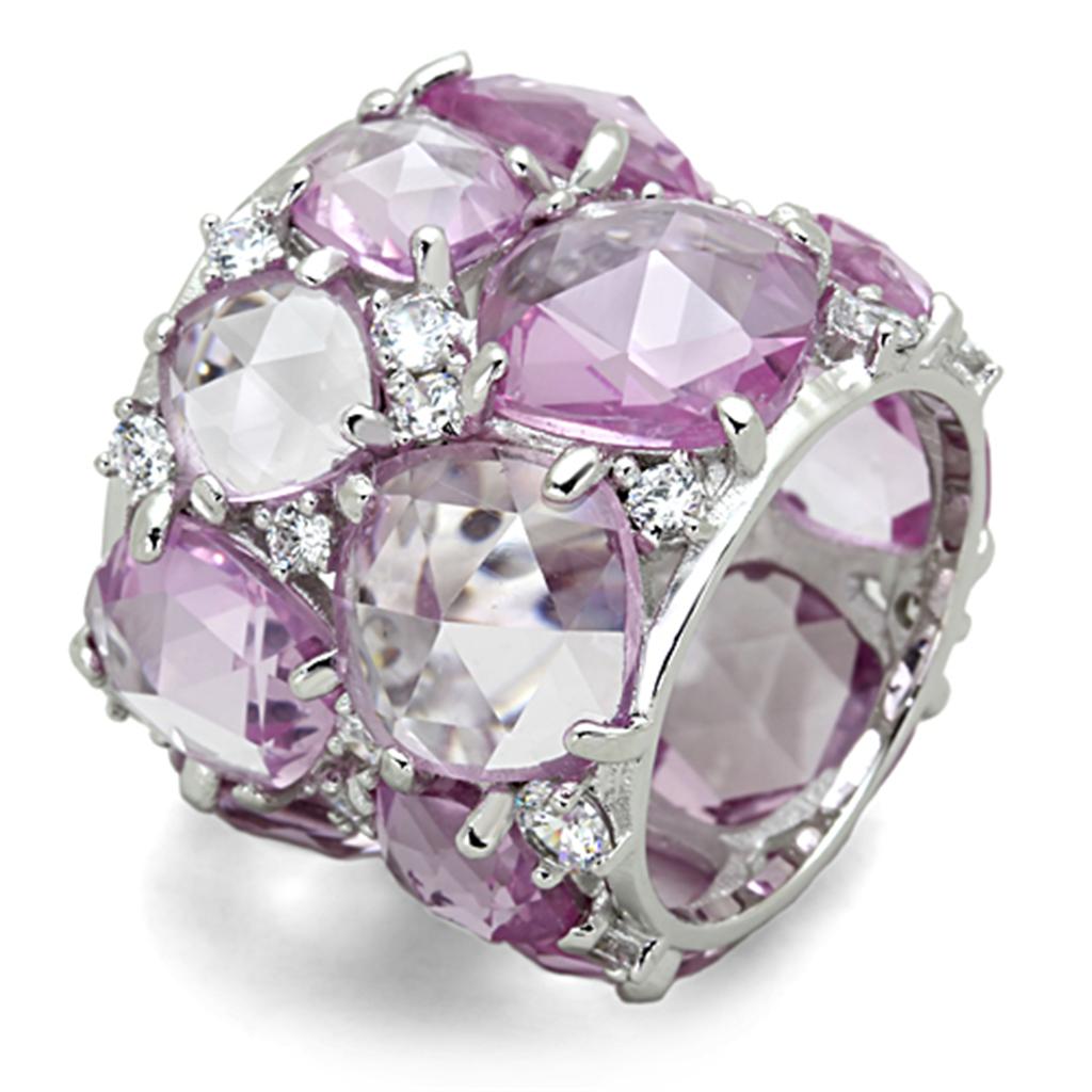 Rhodium 925 Sterling Silver Ring with Synthetic Corundum in Light Rose
