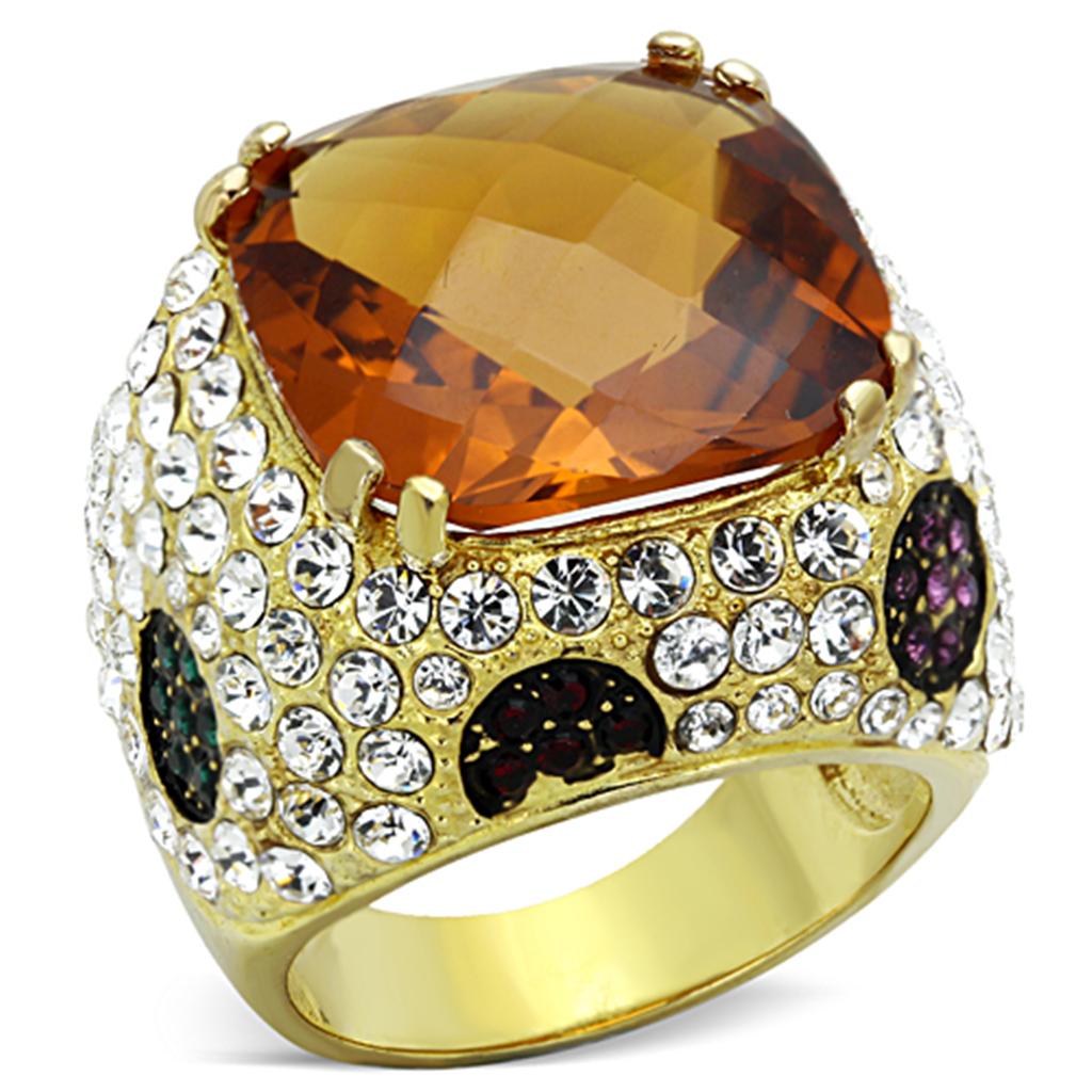 Gold 925 Sterling Silver Ring with Synthetic Synthetic Glass in Champagne