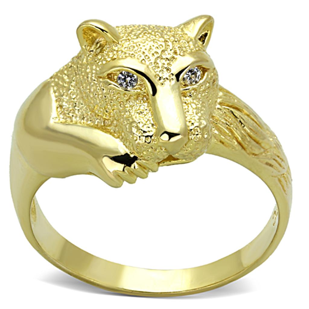 Gold 925 Sterling Silver Ring with AAA Grade CZ  in Clear