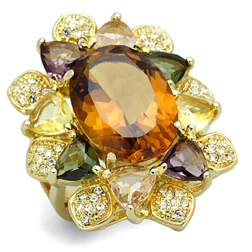 Gold 925 Sterling Silver Ring with Synthetic Synthetic Glass in Champagne