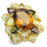 Gold 925 Sterling Silver Ring with Synthetic Synthetic Glass in Champagne
