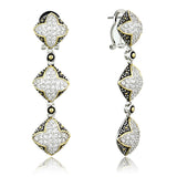 Reverse Two-Tone 925 Sterling Silver Earrings with AAA Grade CZ  in Clear