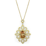 Gold 925 Sterling Silver Chain Pendant with AAA Grade CZ  in Champagne