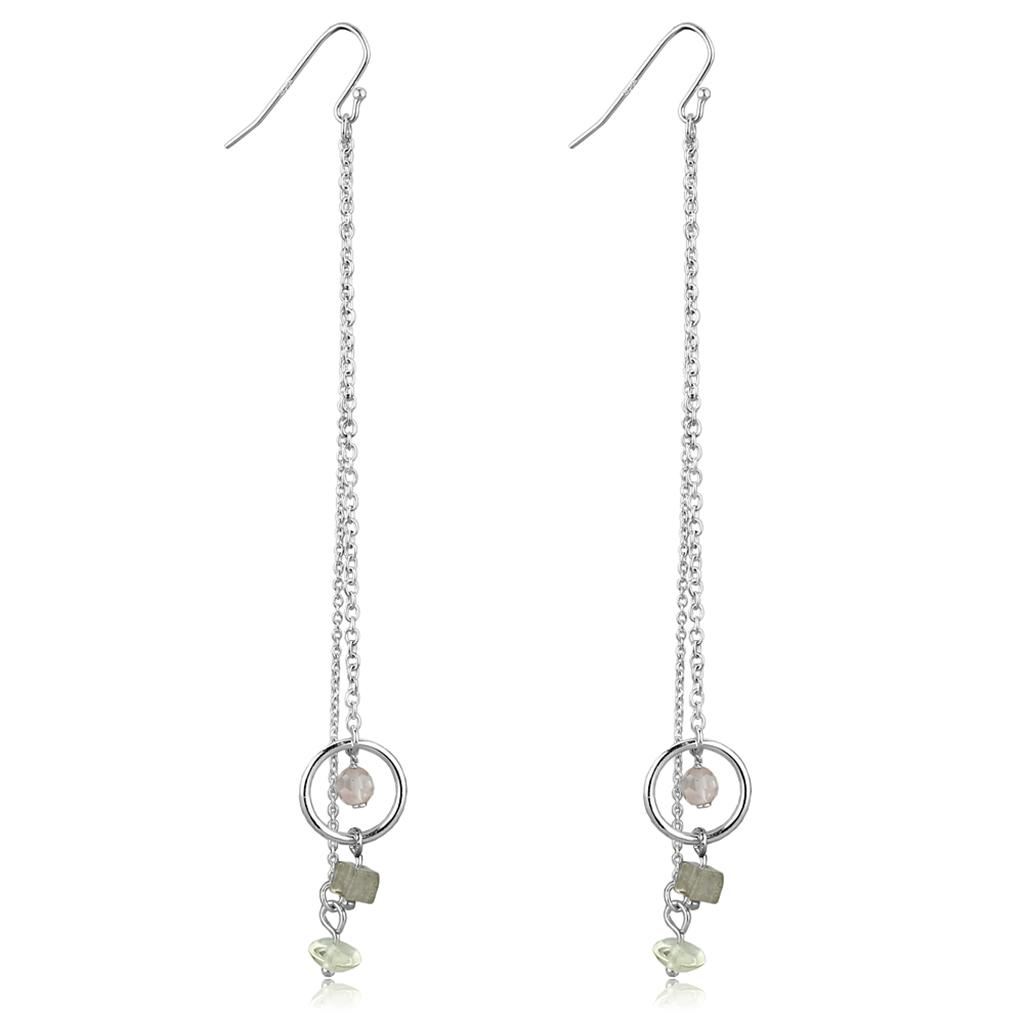 Silver 925 Sterling Silver Earrings with Synthetic Glass Bead in Multi Color