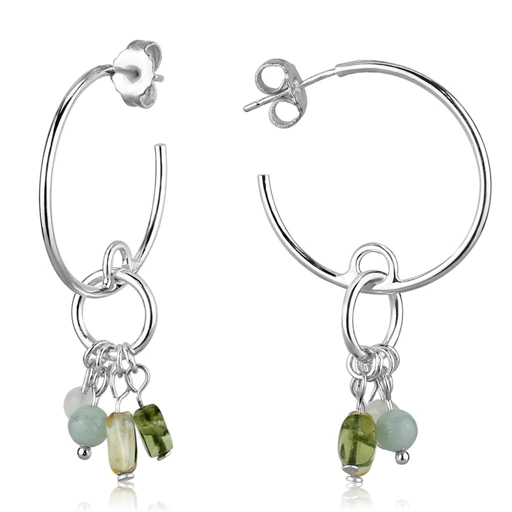 Silver 925 Sterling Silver Earrings with Synthetic Glass Bead in Multi Color