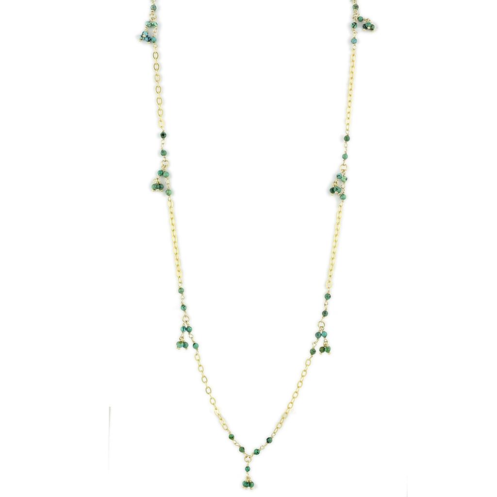 Matte Gold 925 Sterling Silver Necklace with Semi-Precious Turquoise in Emerald