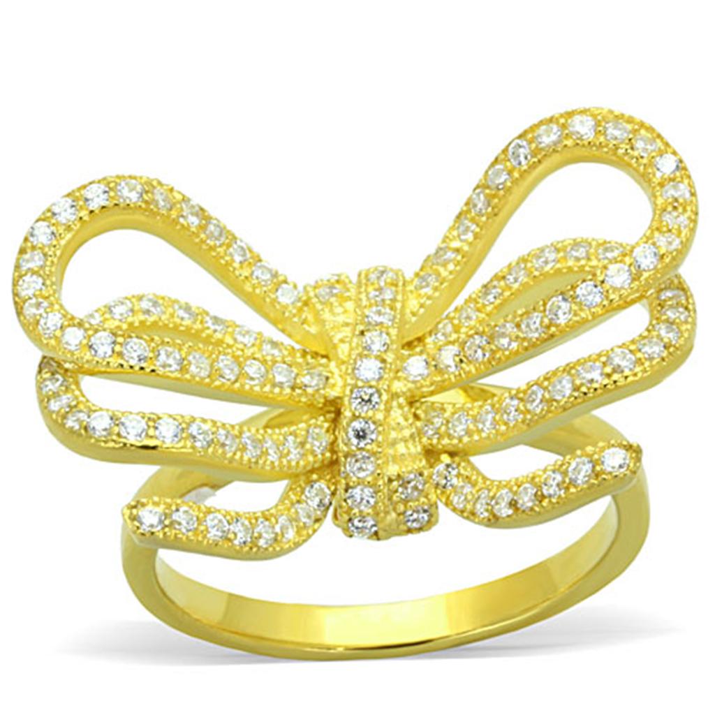 Gold 925 Sterling Silver Ring with AAA Grade CZ  in Clear