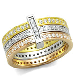 Rhodium + Gold + Rose Gold 925 Sterling Silver Ring with AAA Grade CZ  in Clear