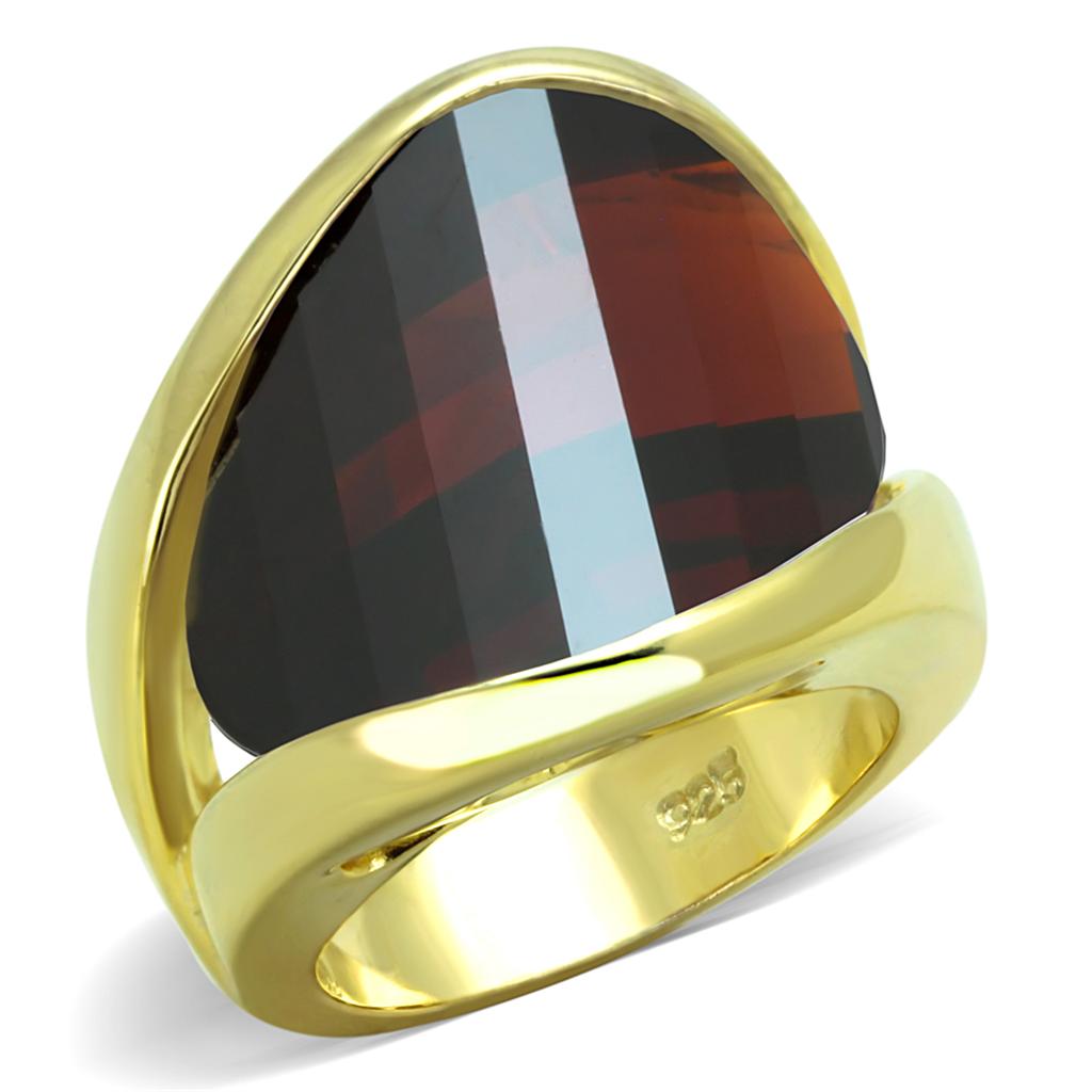 Gold 925 Sterling Silver Ring with AAA Grade CZ  in Garnet