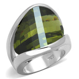 Rhodium 925 Sterling Silver Ring with AAA Grade CZ  in Olivine color