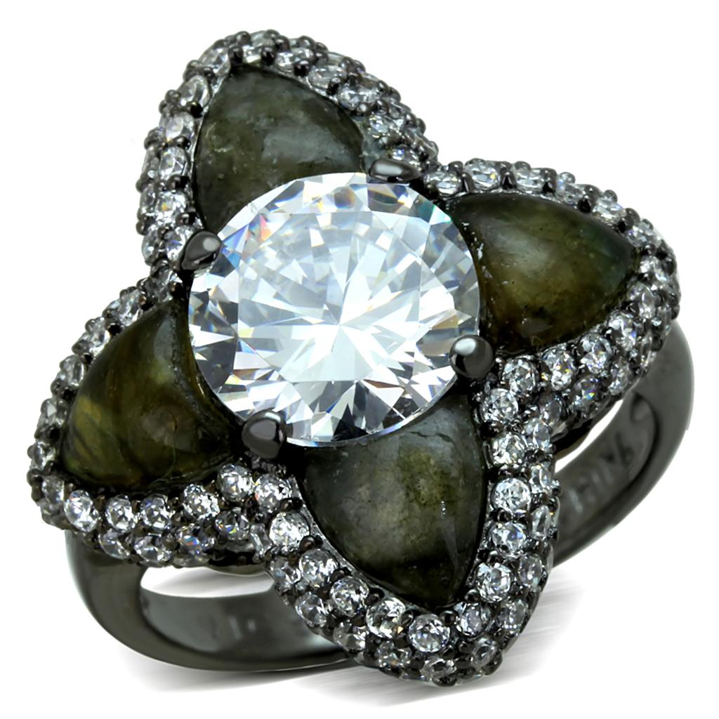 Ruthenium 925 Sterling Silver Ring with AAA Grade CZ  in Clear